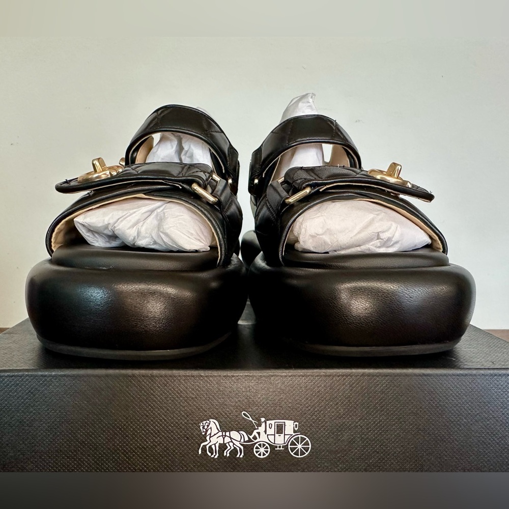 New Coach Peyton Leather Sandal Black Size 7 - Picture 3 of 12